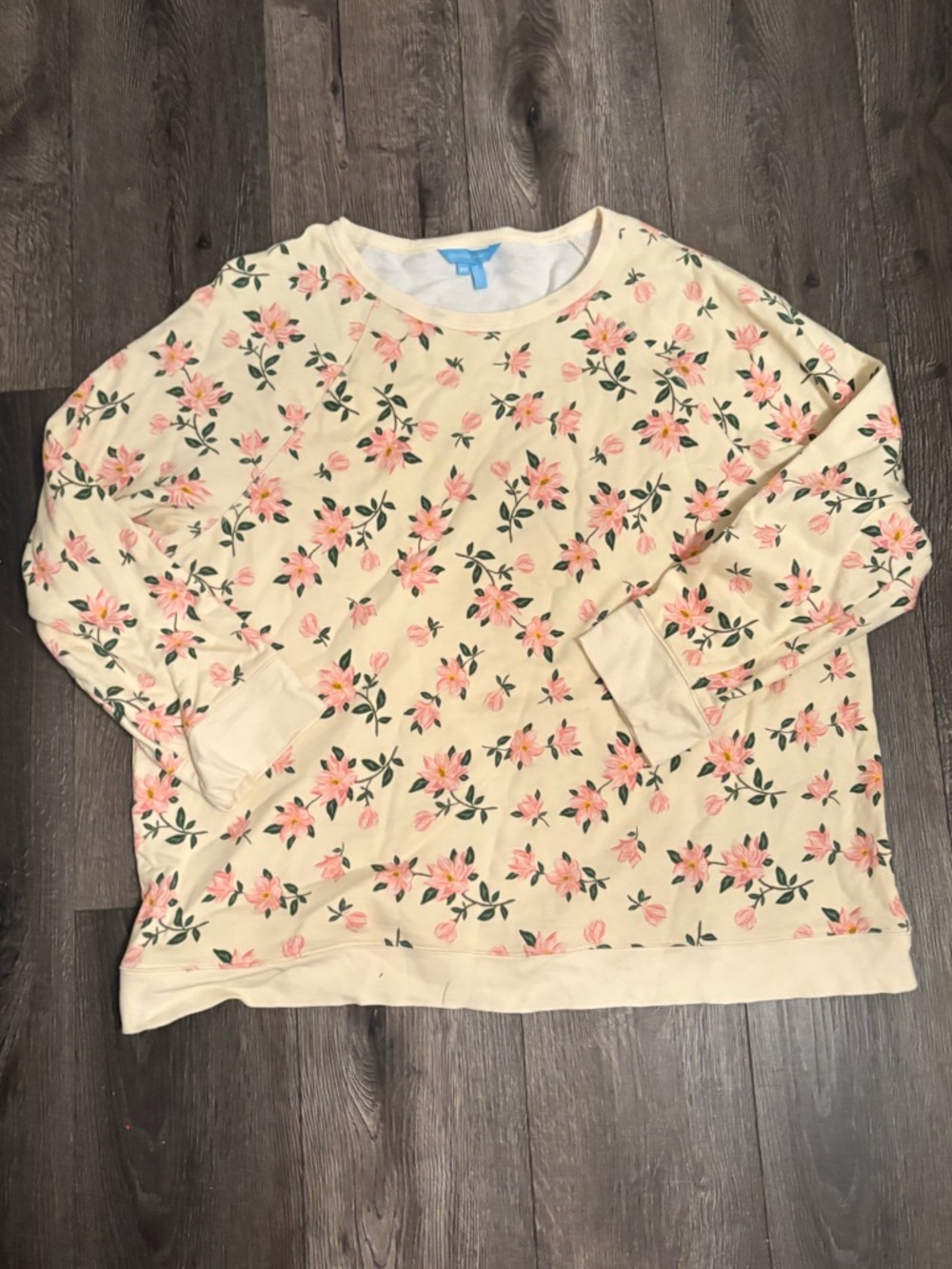 Draper James Cream and Pink Magnolia Print Sweatshirt